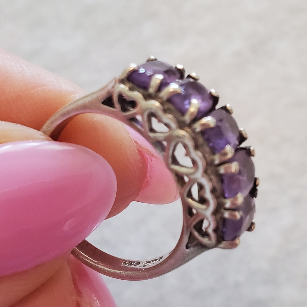 .925 Sterling Silver Amethyst Cluster Ring Size 6